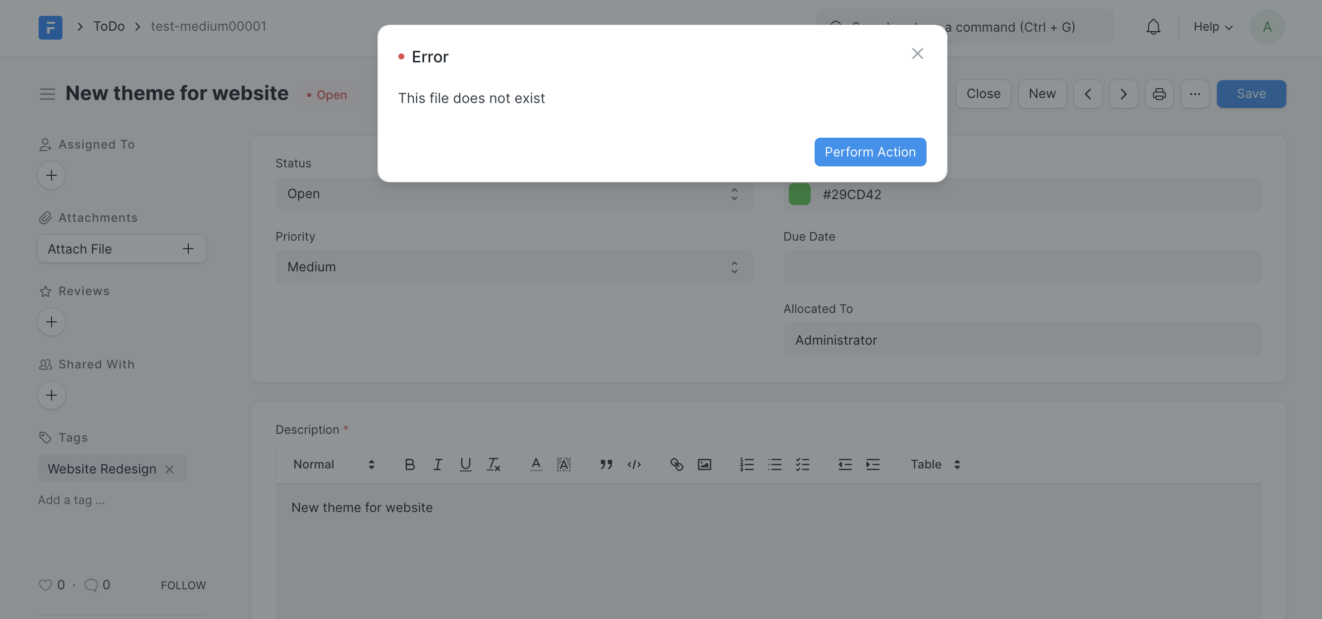 dontmanage.msgprint with primary action